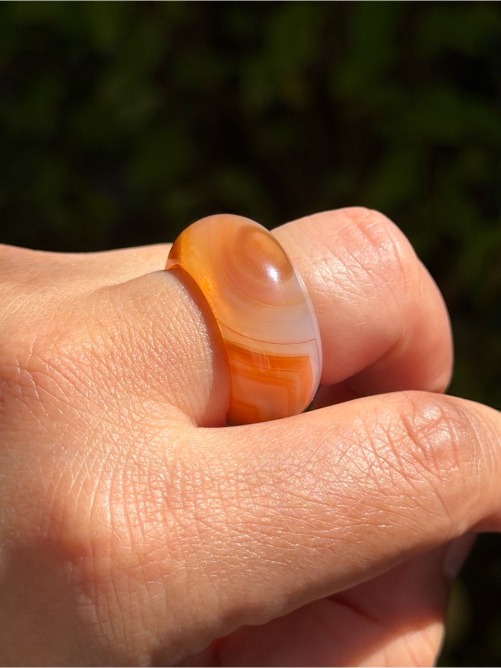 Size 7 Translucent Orange Banded Agate Statement Ring 2437 - Picture 9 of 9